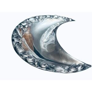 Crescent Moon Fruit Edged Tray 11” L x 5.5” W x 1.5” T by Baullar Silver.